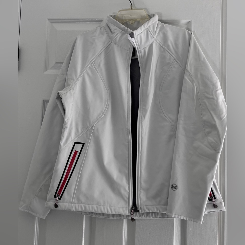 Eddie Bauer Women’s Fleece Lined 365 White Coat Jacket with Red-Trim Pockets